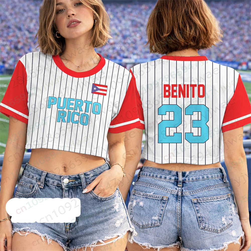 Women'S Fashion Rugby Shirt - Puerto Rico Crop Top Jersey Puerto