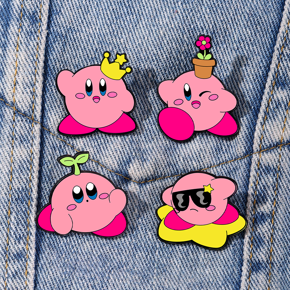 Women'S Fashion Backpack - 4pcs Kirby Enamel Lapel Pins Set