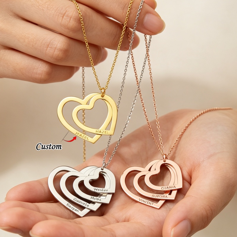 Xl Women'S Fashion - Custom Engraved Heart Name Necklace Personalized