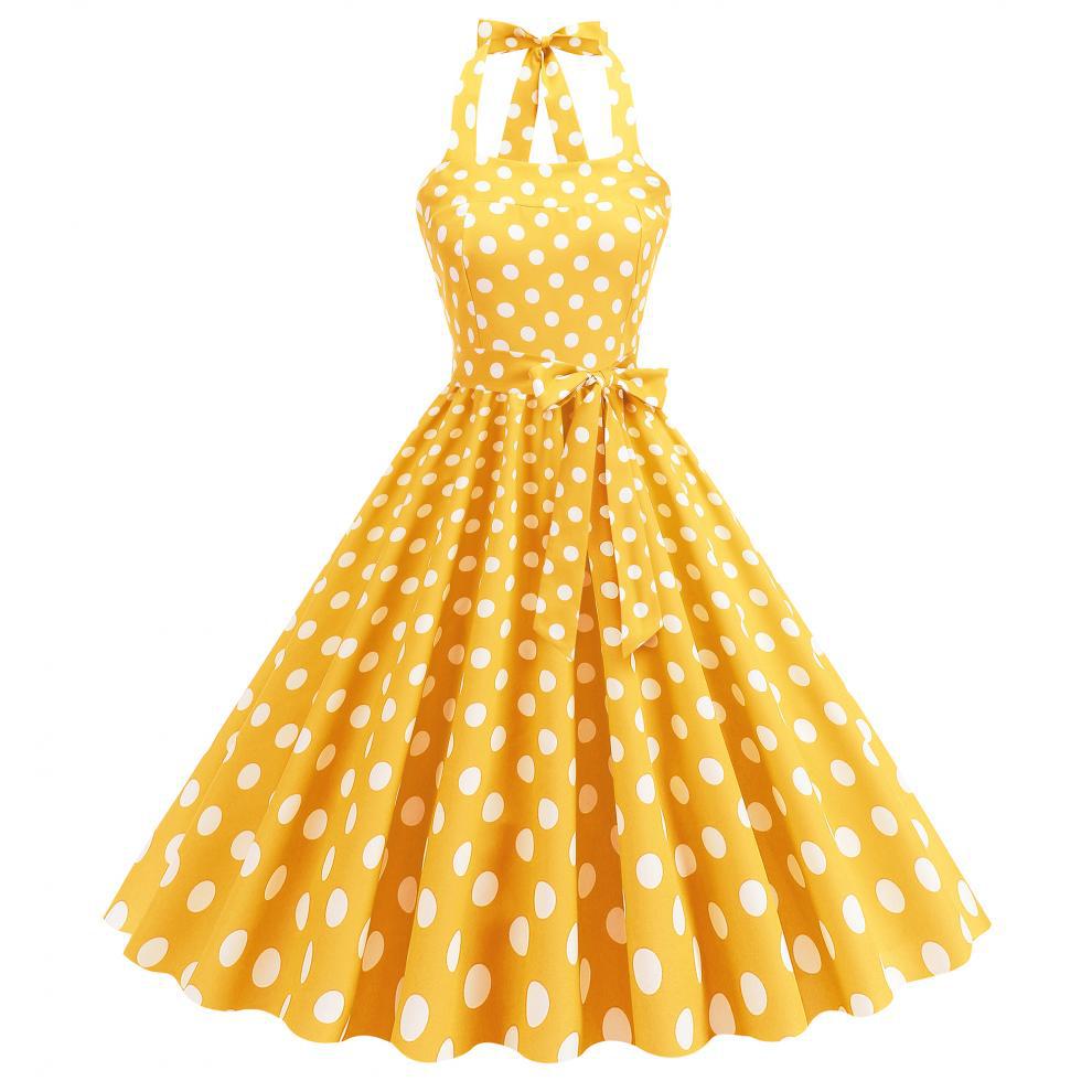 Women'S Fashion Of The 50S - Women's 50s Rockabilly Retro Yellow Polka