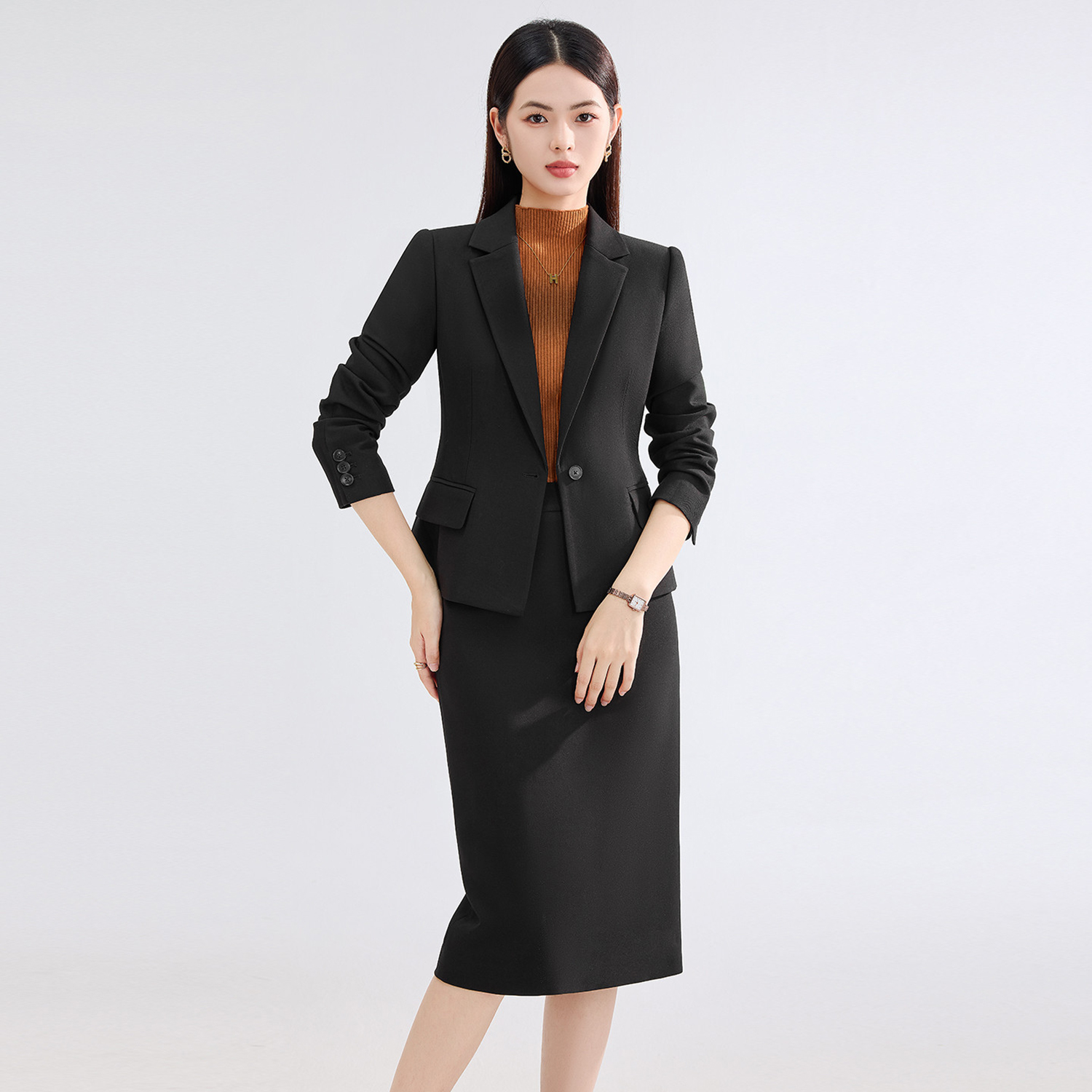Women'S Fashion Blazer - Allingentle Blue Women's Skirt Suit 2