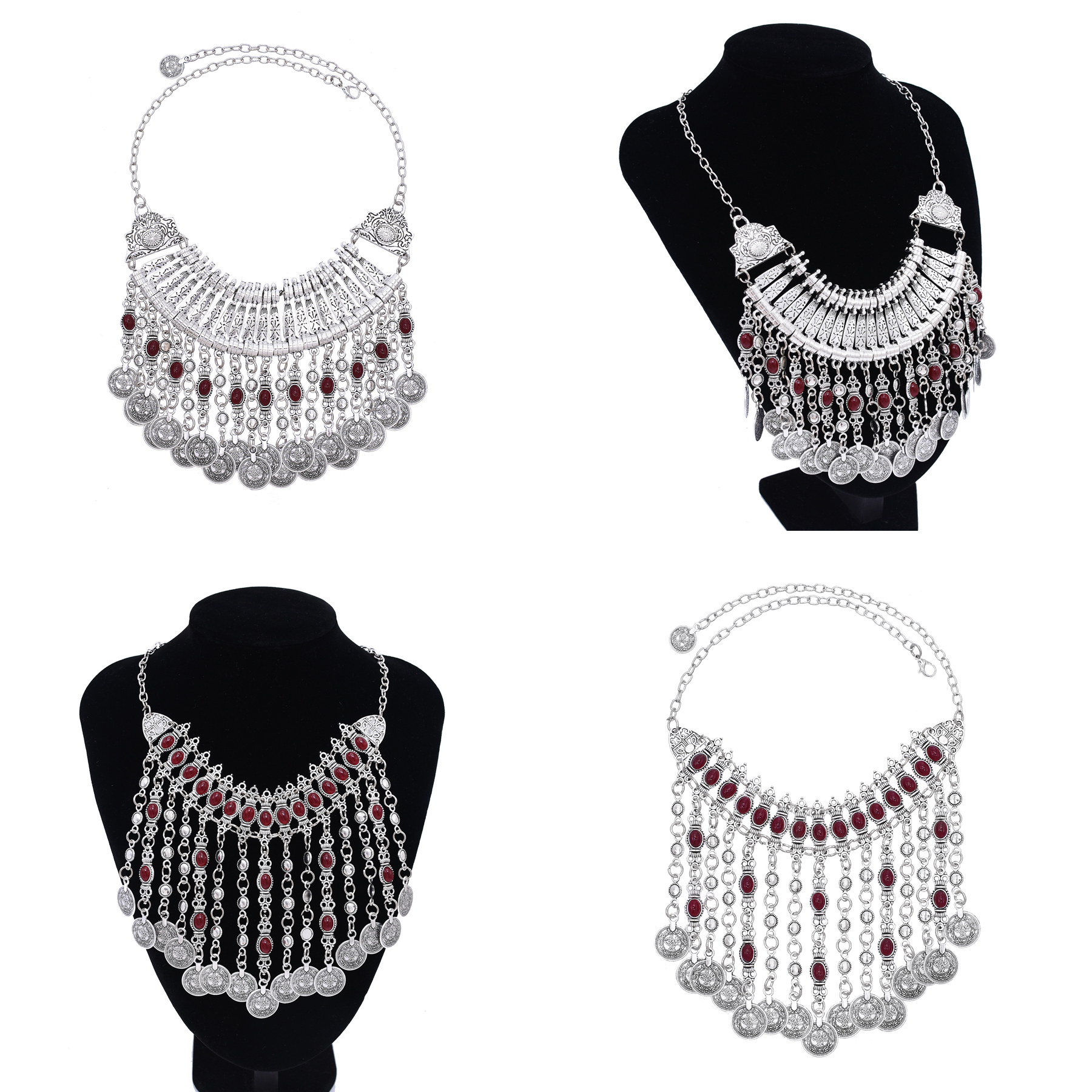 Women Fashion Pakistan - Vintage Silver Color Ethnic Coins Bib