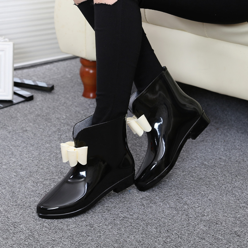 Women'S Fashion Rain Boots - Nữ Hoa Bowtie Mắt Cá Chân