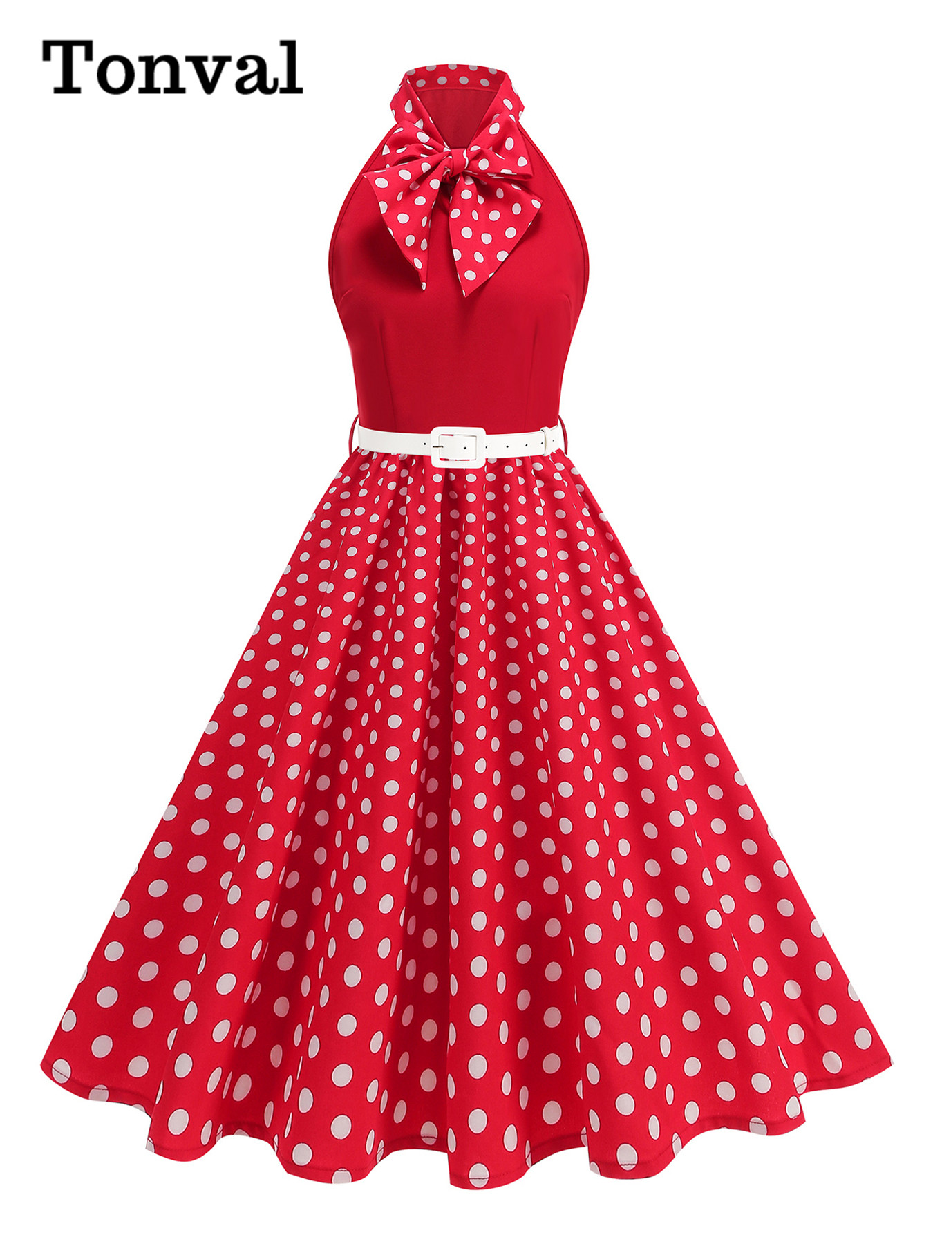 Women'S Fashion Of The 50S - Tonval Bow Neck Halter Neck Polka