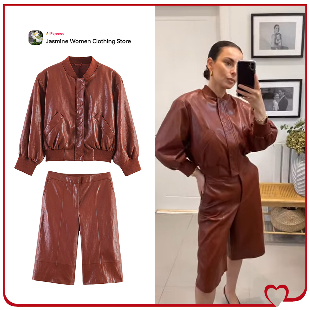 Women'S Fashion Quarter Zip - Fashion Women's Faux Leather Short Sets