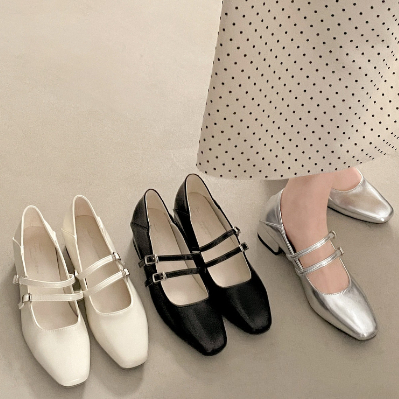 Women'S Fashion Walking Shoes - Square Toe Low Heel Women Silvery