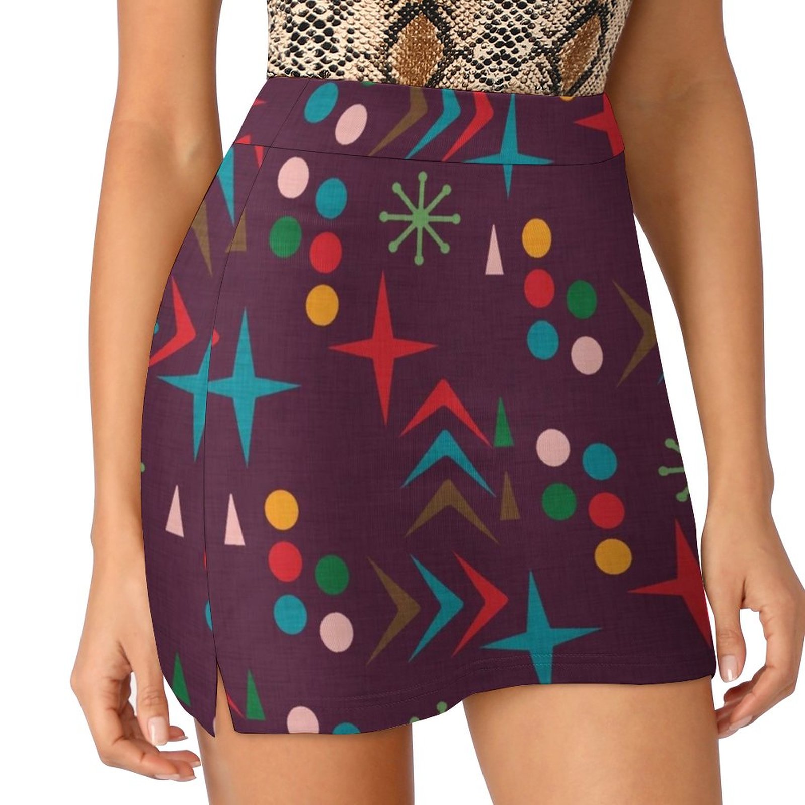 Women'S Fashion Of The 50S - Atomic Pattern Purple Mid Century Modern