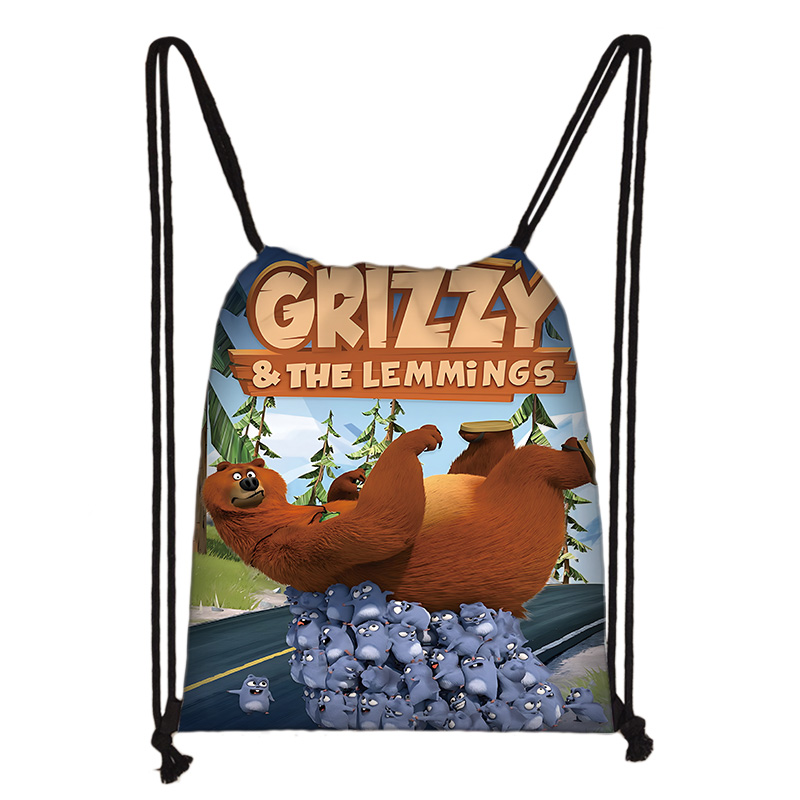 Women'S Fashion Backpack - Child Printed Drawstring for Cartoon Grizzy