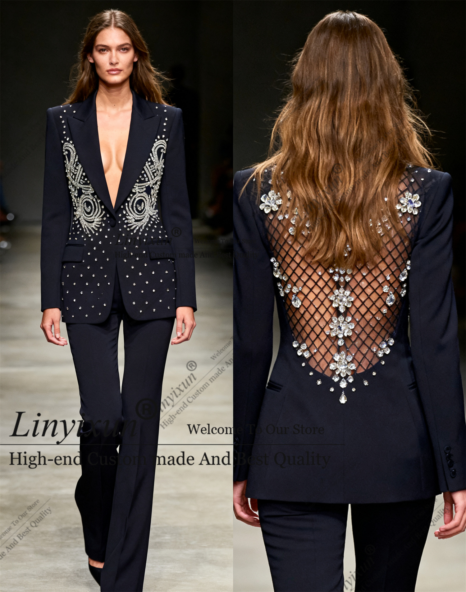 Women'S Fashion Blazer - Customized Fashionable Shiny Diamonds Rhinestones Women's