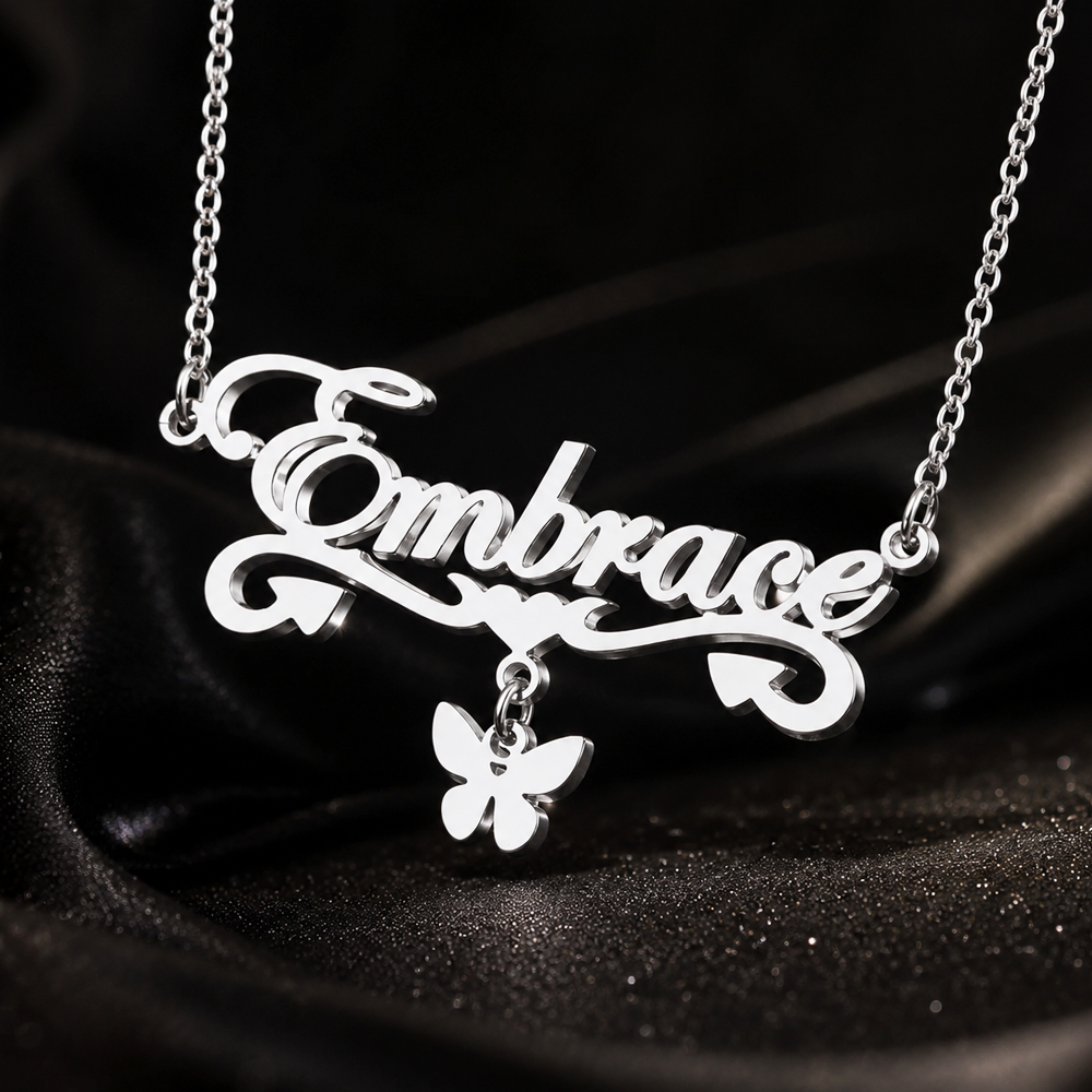 Xl Women'S Fashion - Custom Butterfly Name Necklace For Women