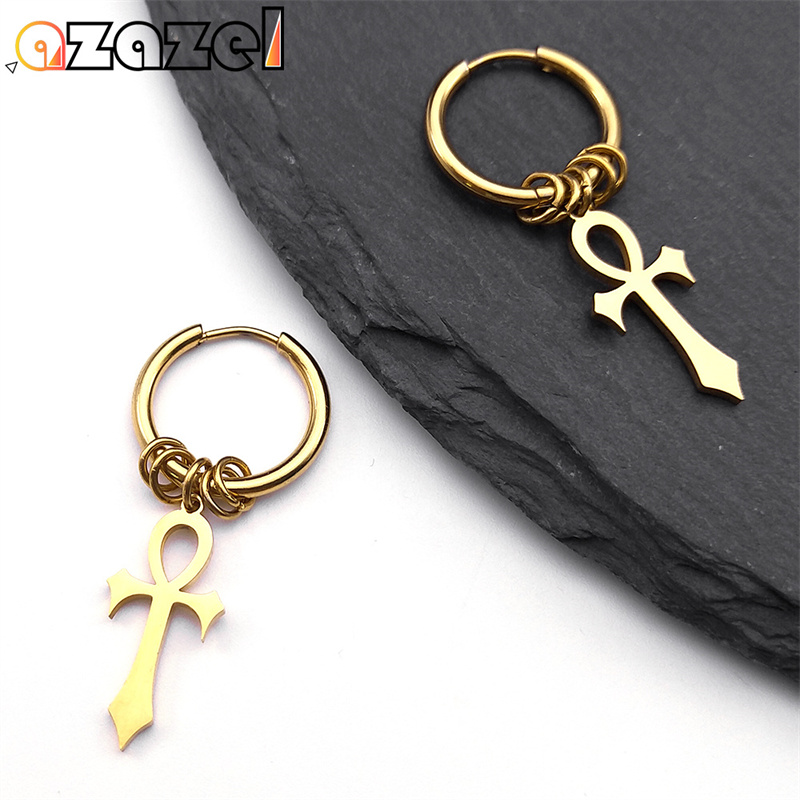 Women Fashion Egypt - Egypt Ankh Cross Hoop Drop Dangle