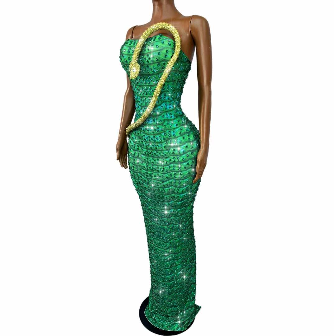 Sparkly Green Rhinestones Snak - đánh giá và giá Women Fashion Designer Dresses Photos