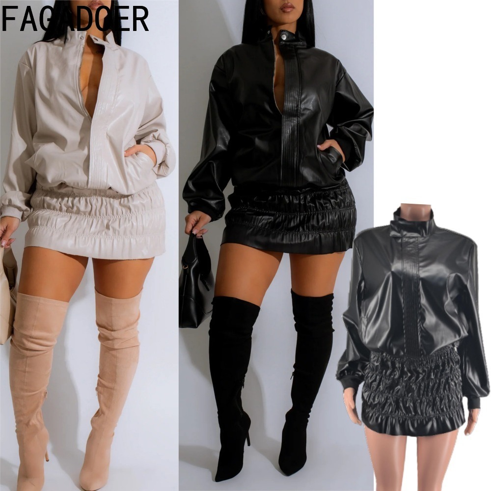 FAGADOER Punk Leather 2 Piece  - đánh giá và giá Women'S Fashion Quarter Zip